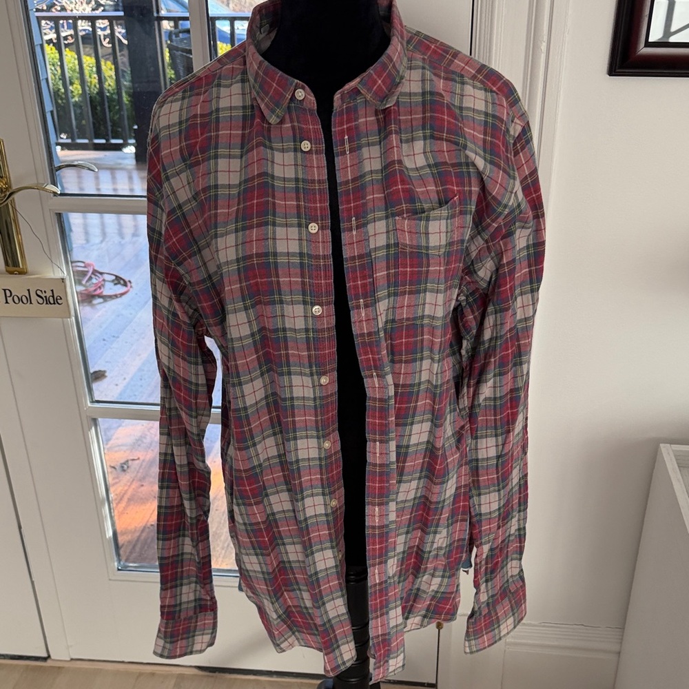 Officine Generale Red and Green Plaid Casual Shirt XL